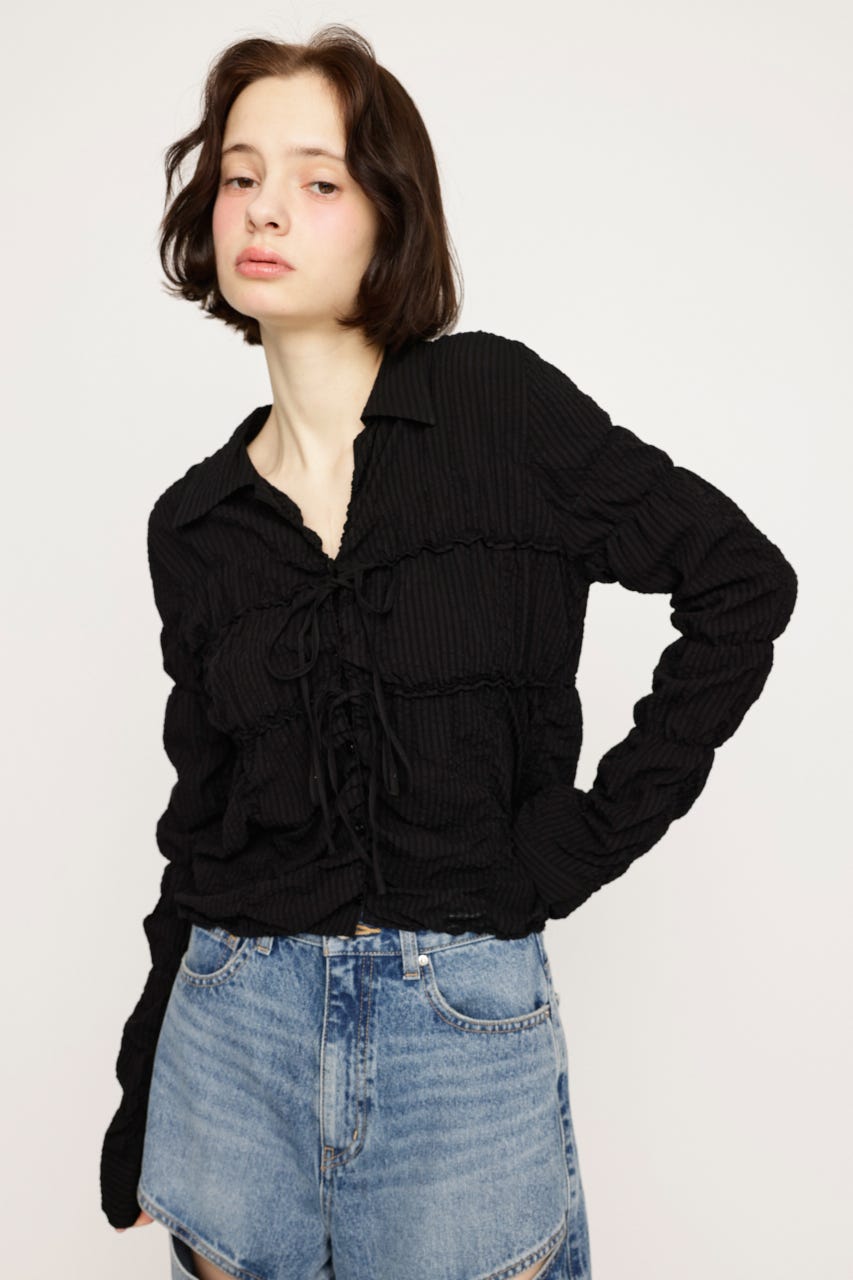 SHIRRING SKIPPER RIBBON シャツ BLK FREE