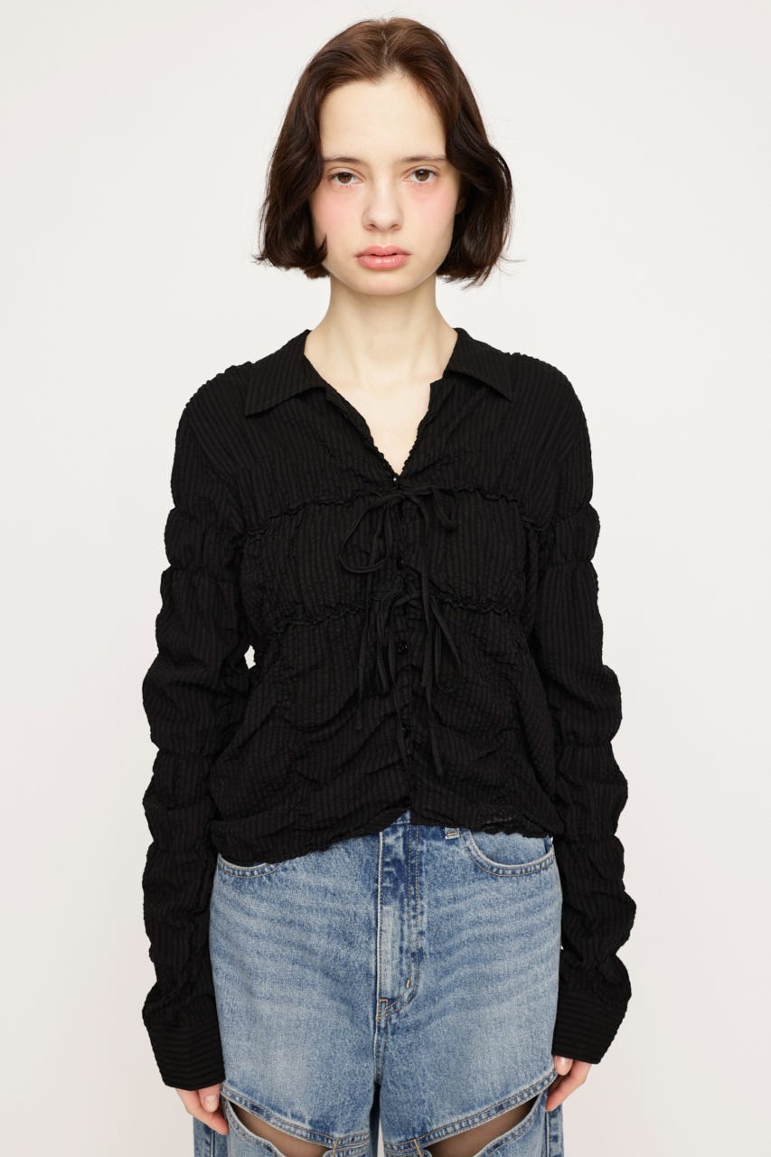 SHIRRING SKIPPER RIBBON シャツ BLK FREE