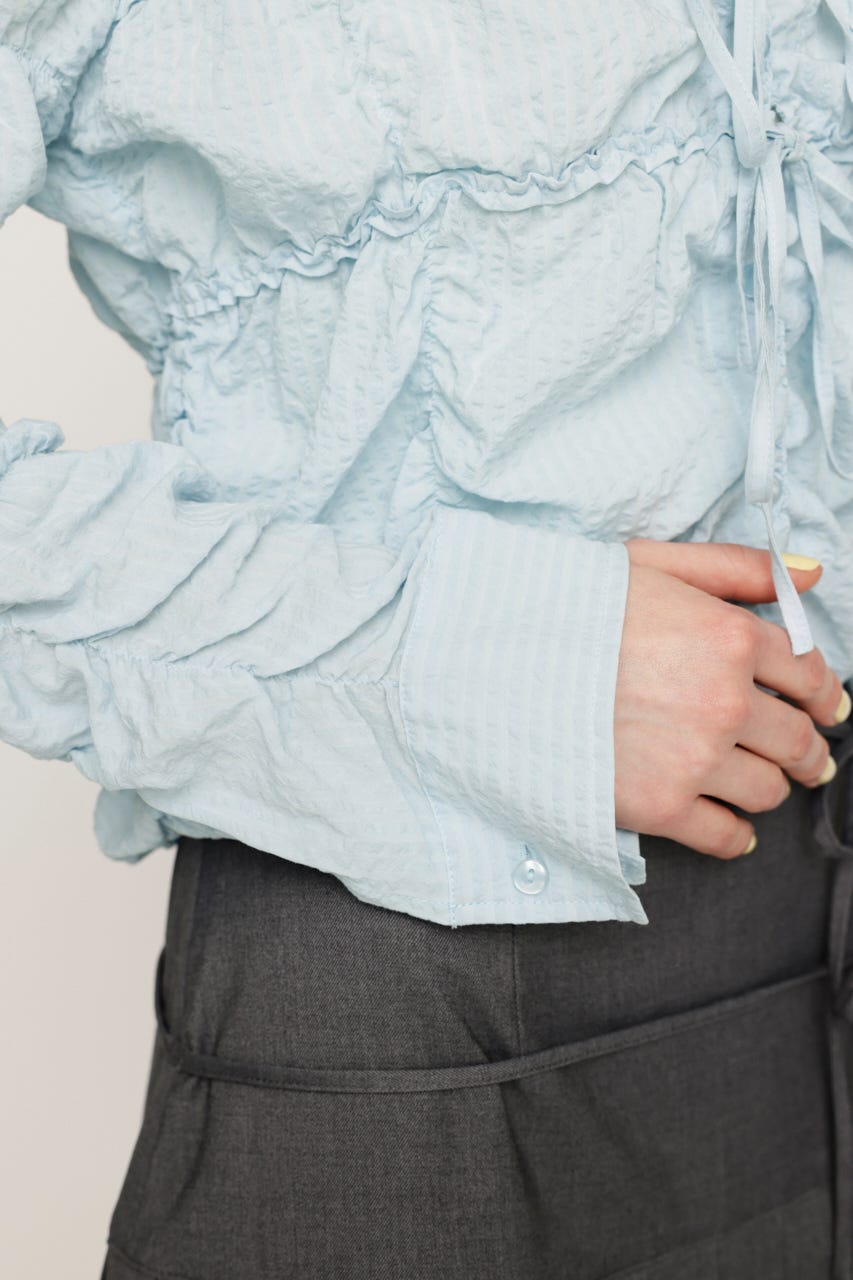 SHIRRING SKIPPER RIBBON シャツ L/BLU FREE