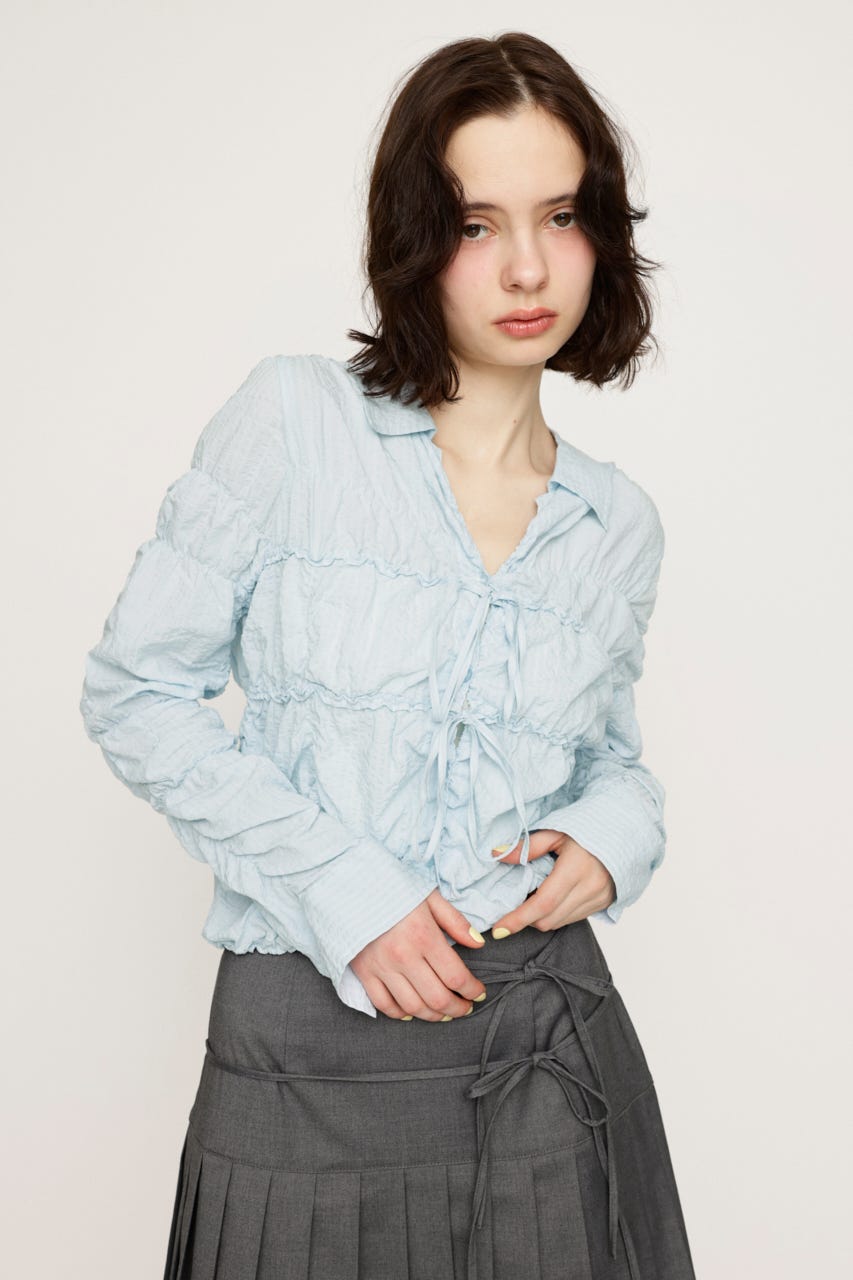 SHIRRING SKIPPER RIBBON シャツ L/BLU FREE
