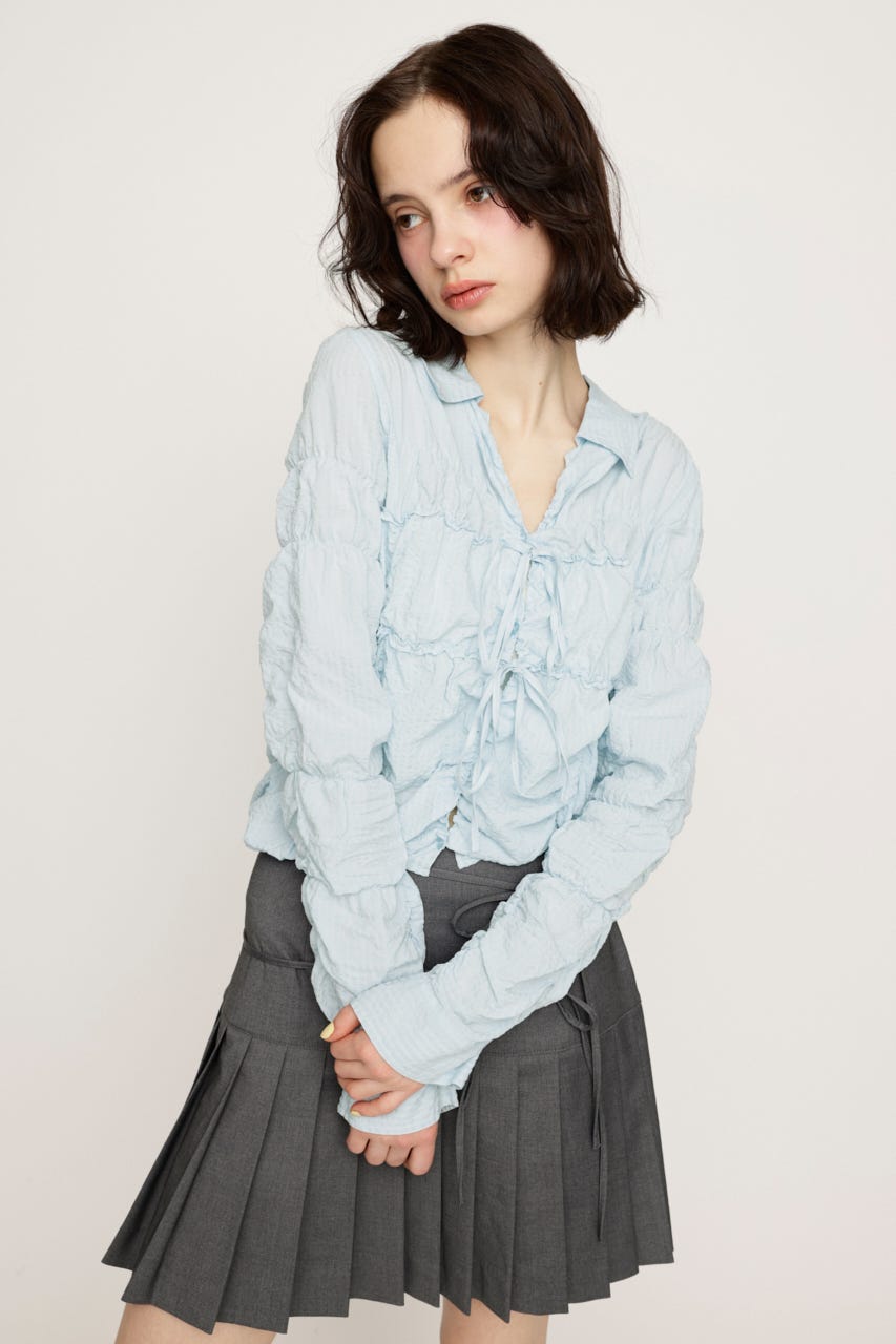 SHIRRING SKIPPER RIBBON シャツ L/BLU FREE