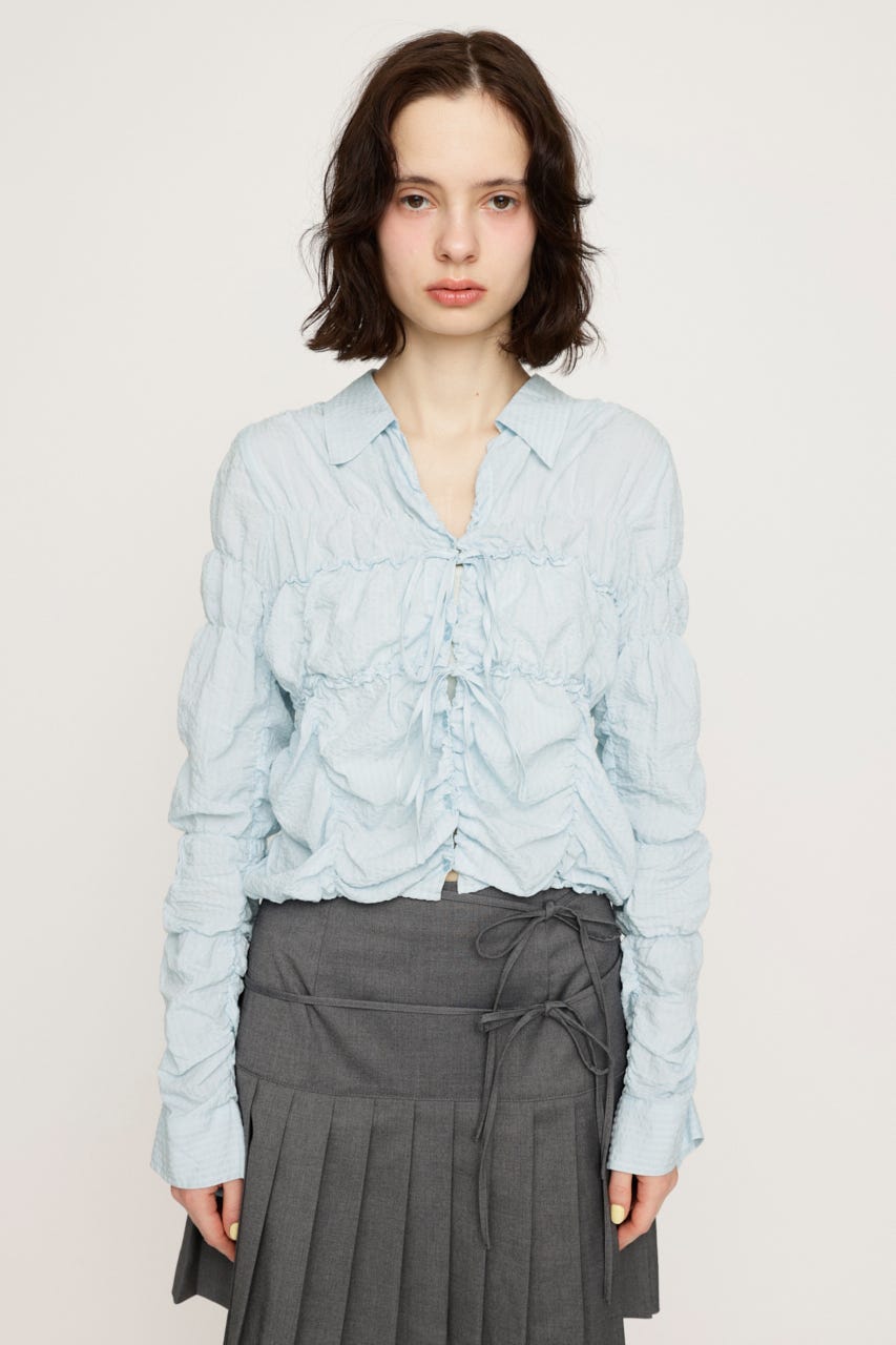 SHIRRING SKIPPER RIBBON シャツ L/BLU FREE