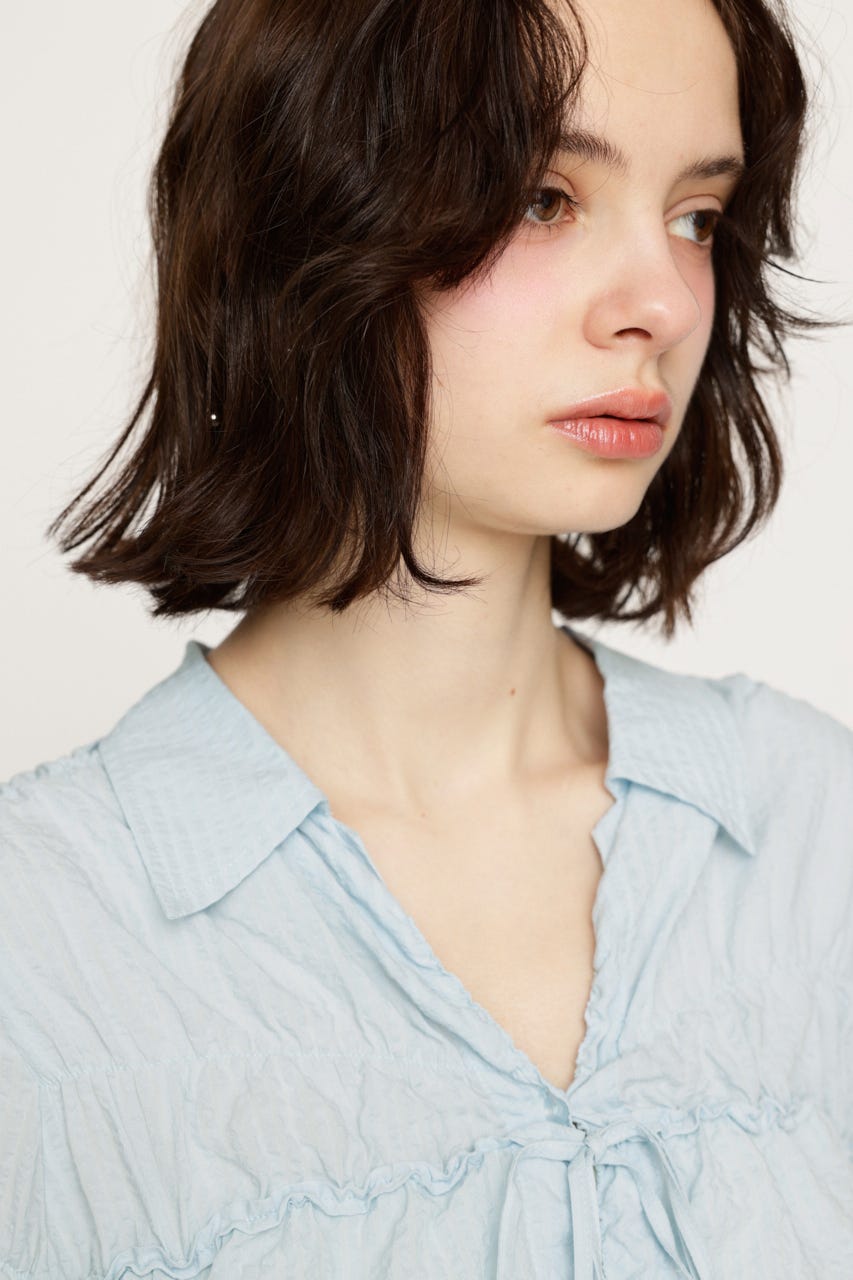 SHIRRING SKIPPER RIBBON シャツ L/BLU FREE