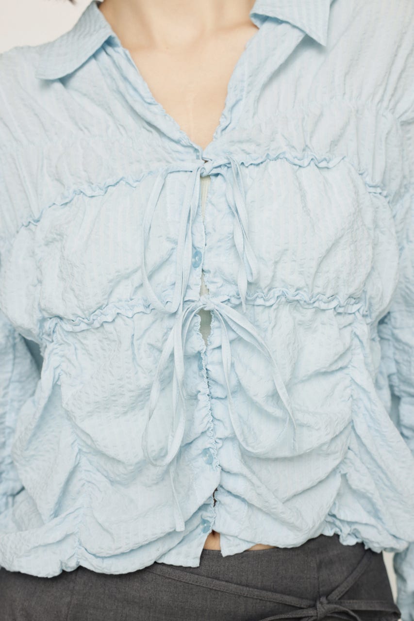 SHIRRING SKIPPER RIBBON シャツ L/BLU FREE