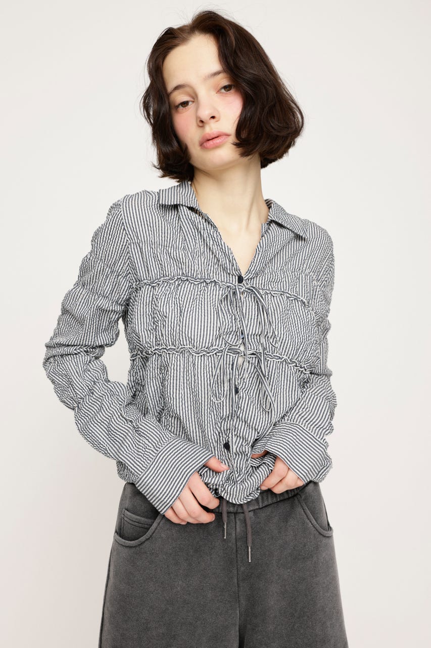 SHIRRING SKIPPER RIBBON シャツ Multi_1 FREE