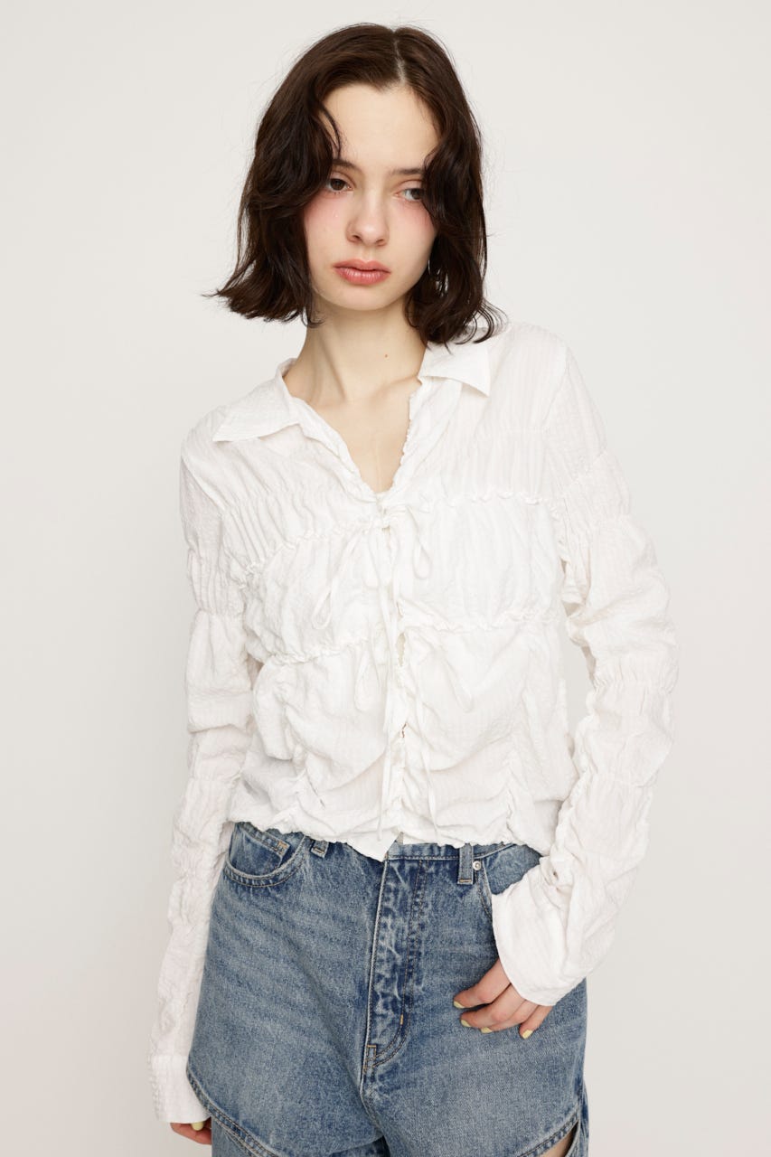 SHIRRING SKIPPER RIBBON シャツ O/WHT FREE