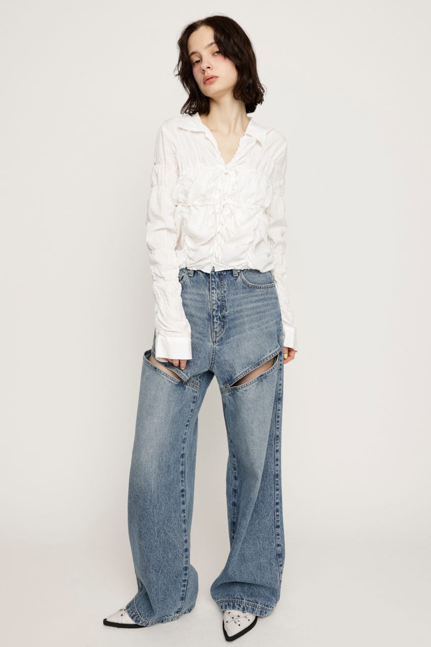 SHIRRING SKIPPER RIBBON シャツ O/WHT FREE