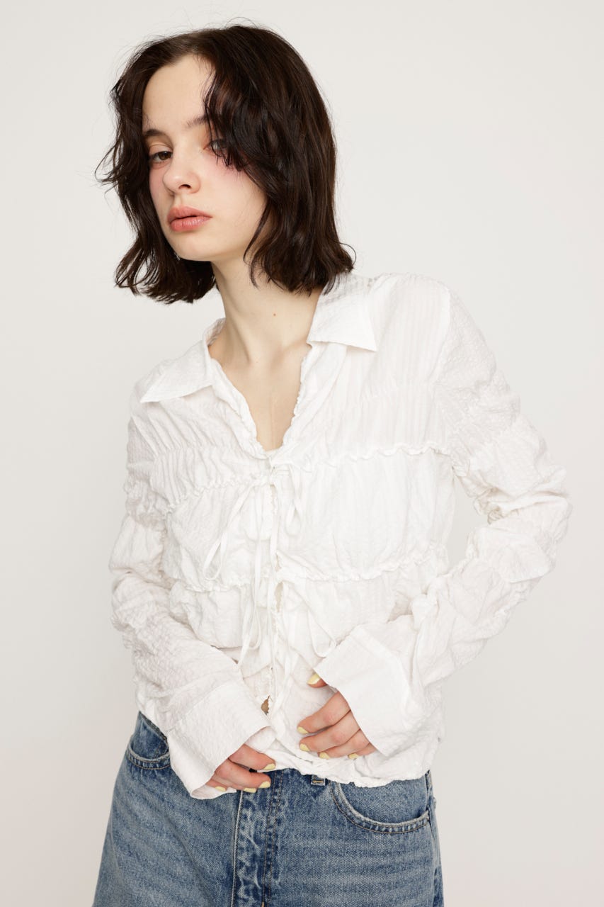 SHIRRING SKIPPER RIBBON シャツ O/WHT FREE