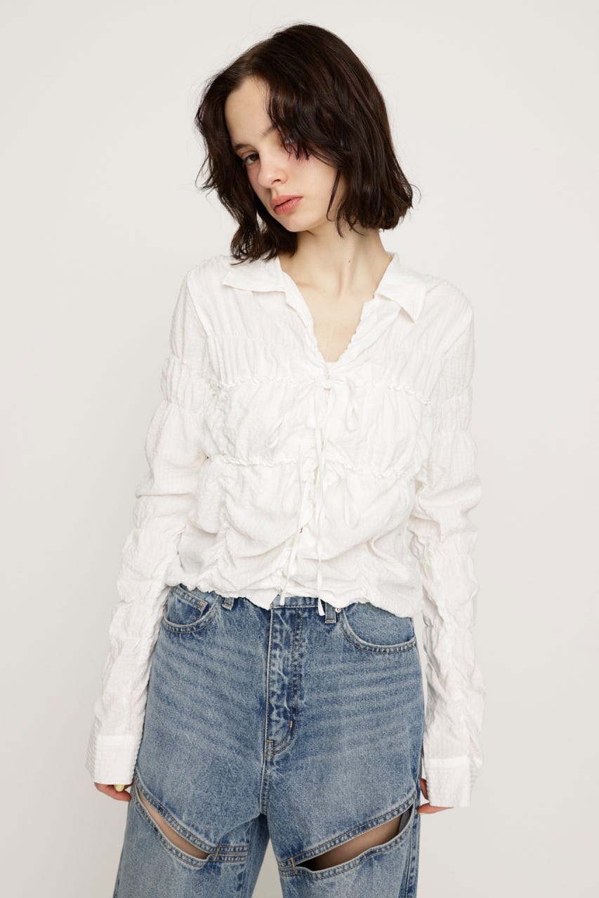 SHIRRING SKIPPER RIBBON シャツ O/WHT FREE