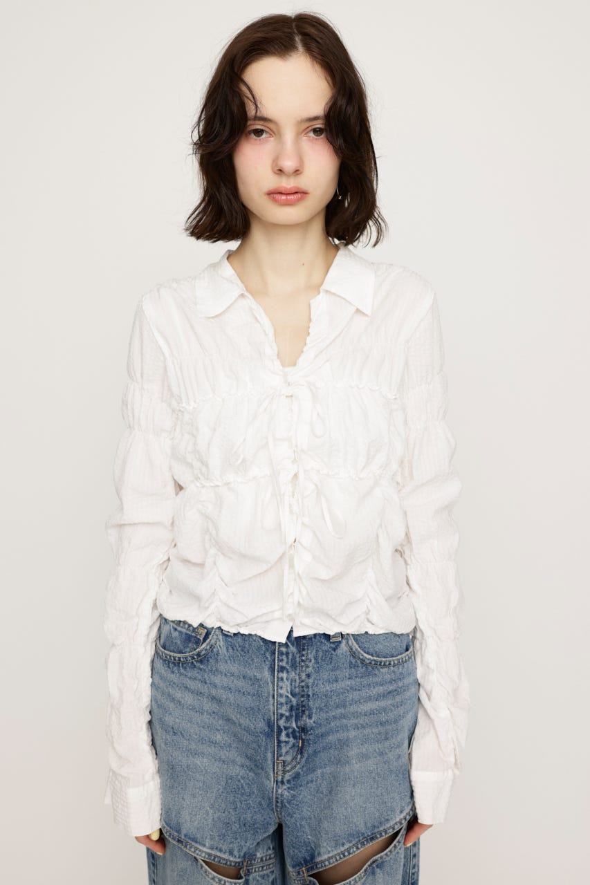 SHIRRING SKIPPER RIBBON シャツ O/WHT FREE