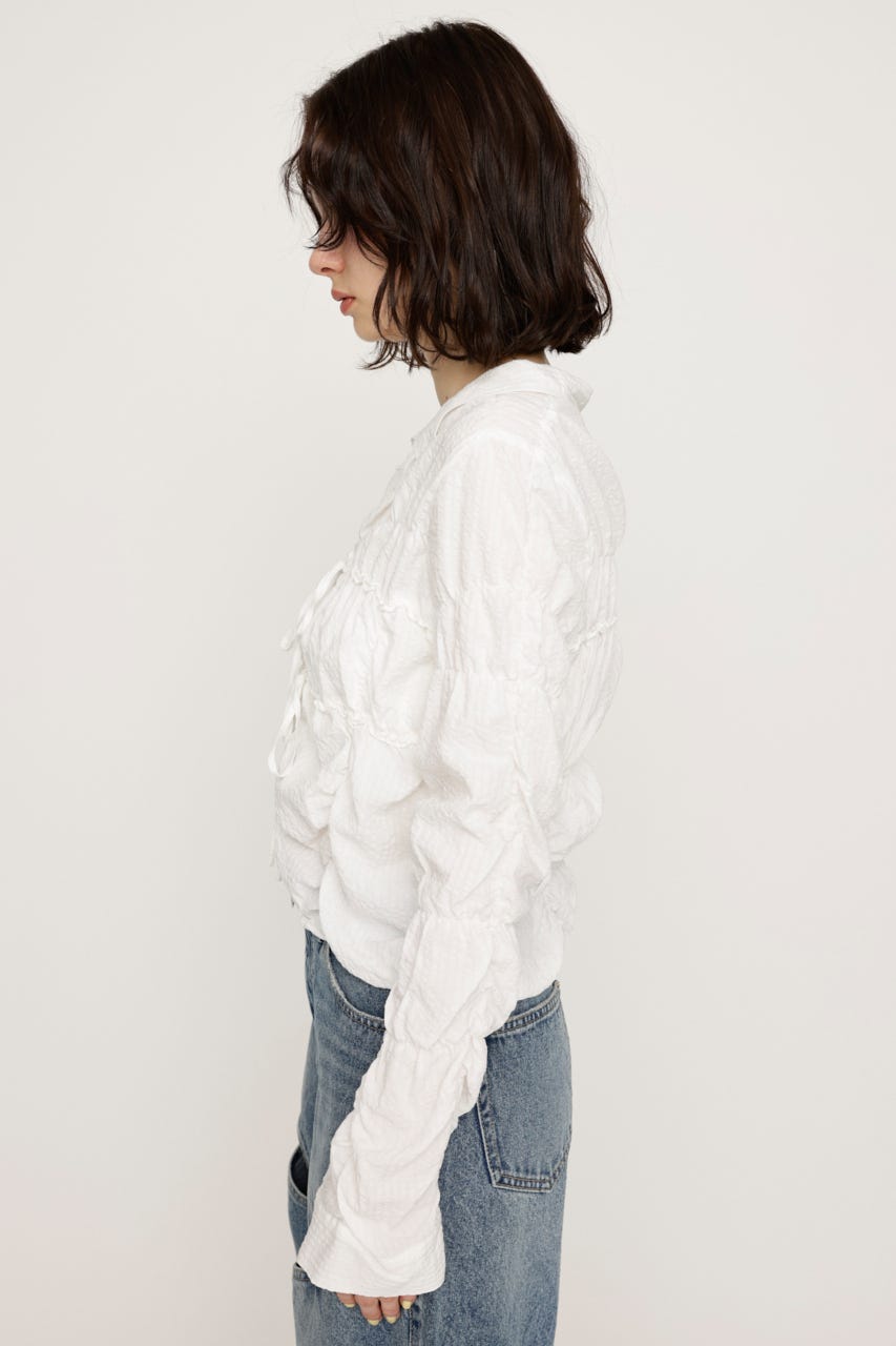 SHIRRING SKIPPER RIBBON シャツ O/WHT FREE