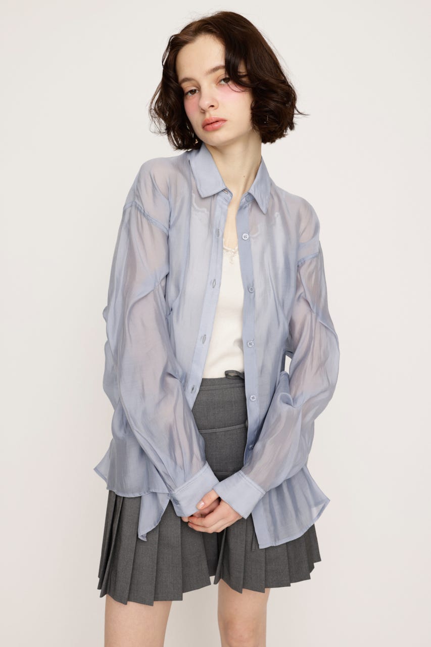 SHEER TUCKED シャツ L/BLU FREE