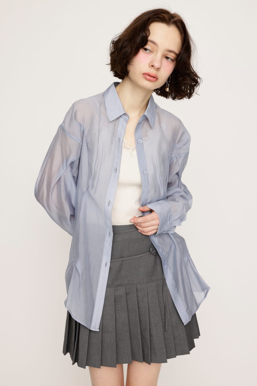 SHEER TUCKED シャツ L/BLU FREE