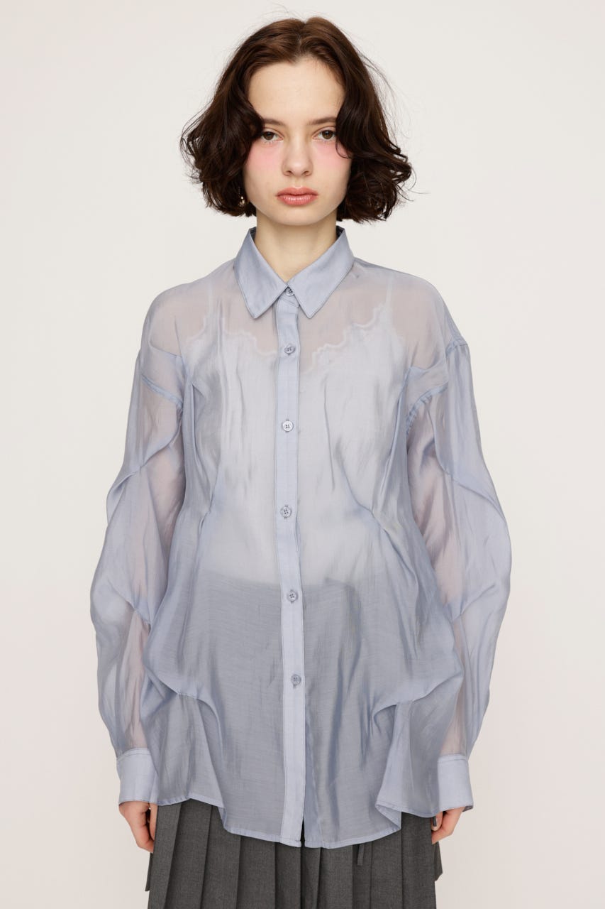 SHEER TUCKED シャツ L/BLU FREE
