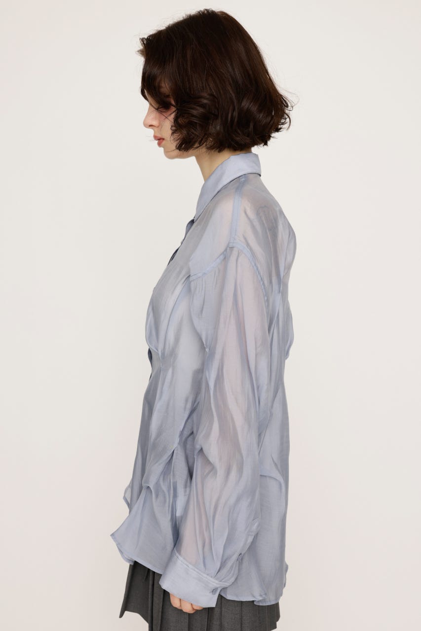 SHEER TUCKED シャツ L/BLU FREE