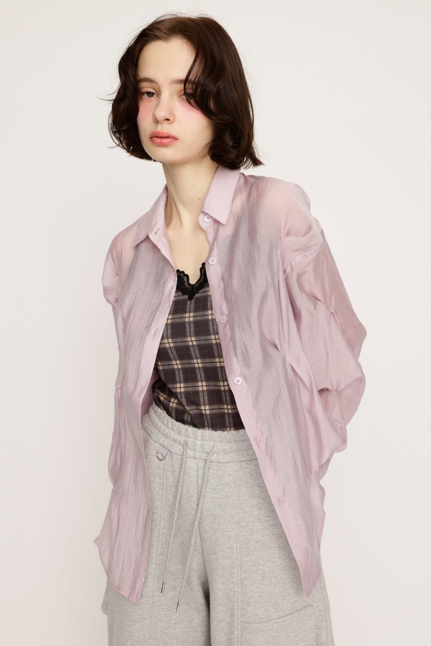 SHEER TUCKED シャツ L/PNK FREE