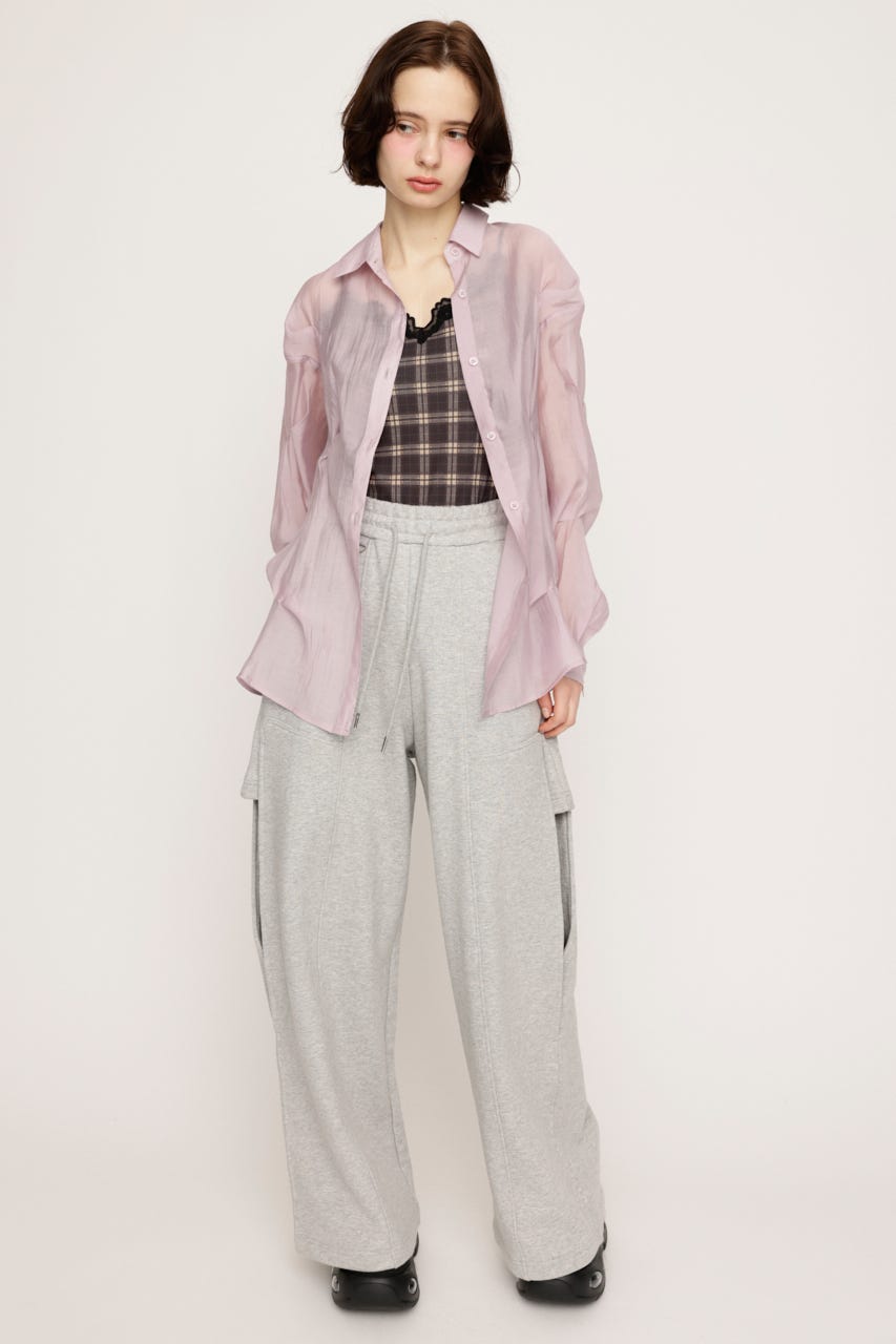 SHEER TUCKED シャツ L/PNK FREE