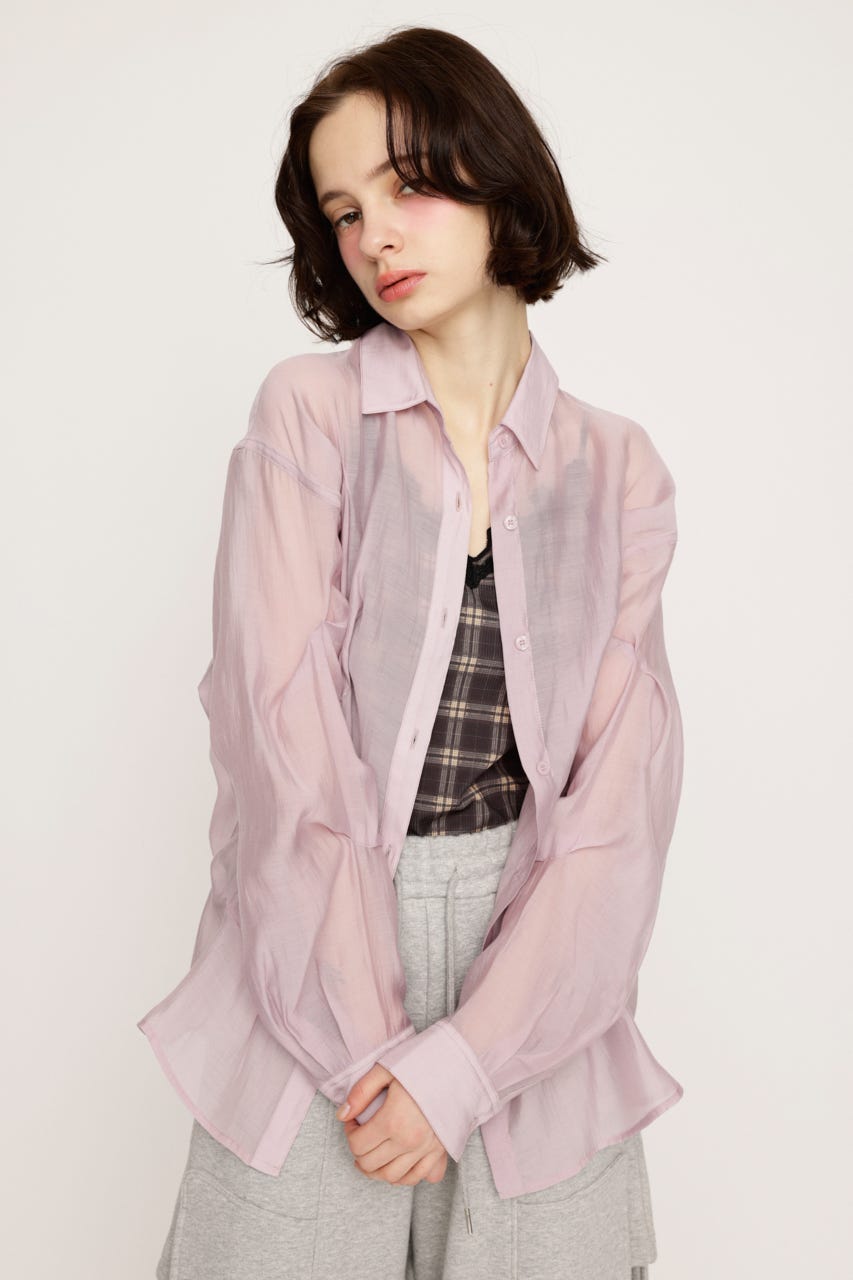 SHEER TUCKED シャツ L/PNK FREE