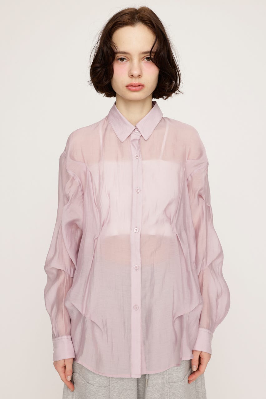SHEER TUCKED シャツ L/PNK FREE