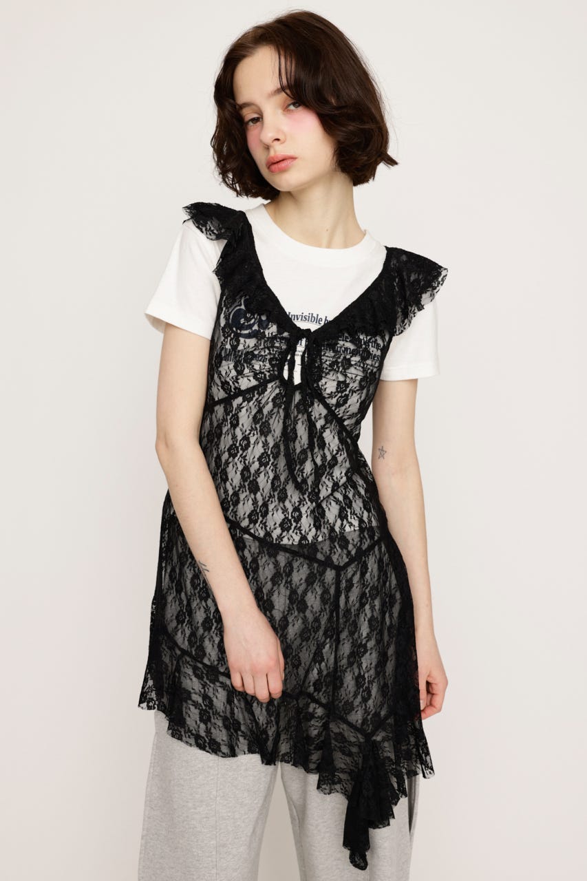 HEM DESIGN LACE FRILL L／トップス BLK FREE