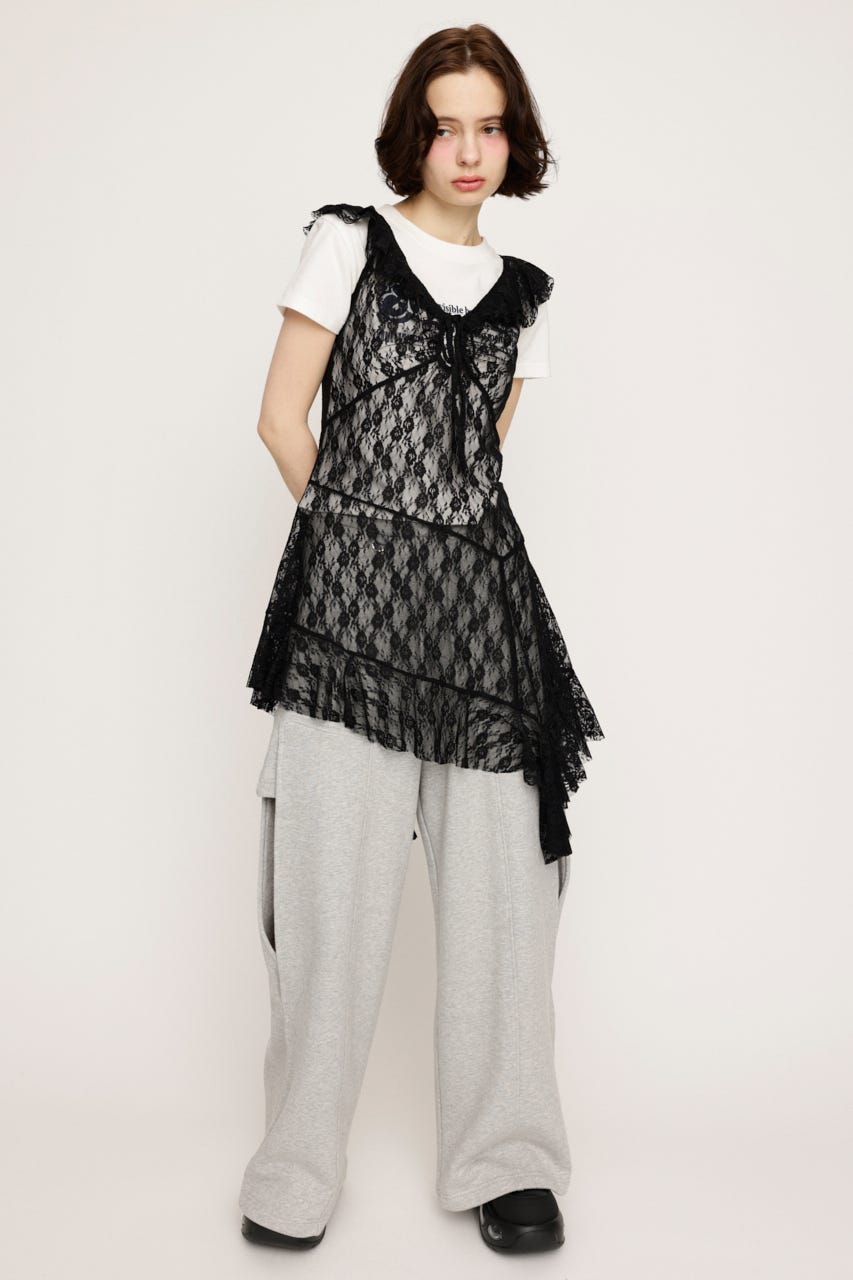 HEM DESIGN LACE FRILL L／トップス BLK FREE