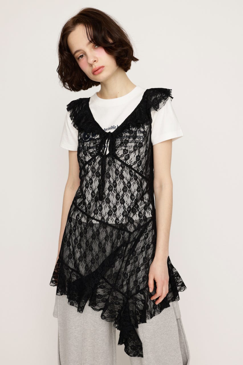 HEM DESIGN LACE FRILL L／トップス BLK FREE