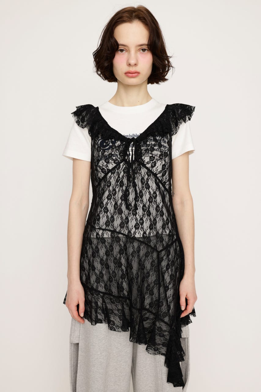 HEM DESIGN LACE FRILL L／トップス BLK FREE