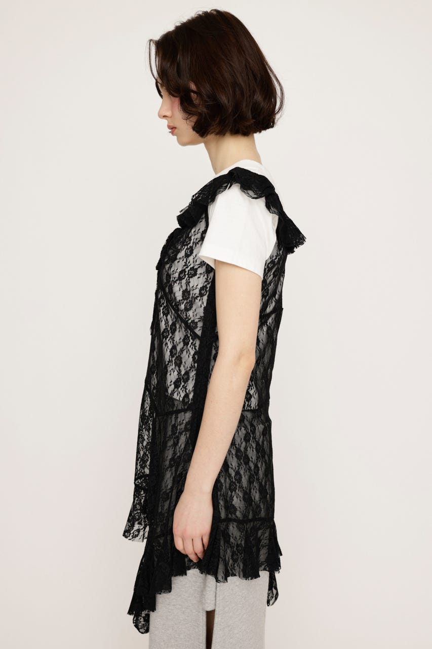 HEM DESIGN LACE FRILL L／トップス BLK FREE