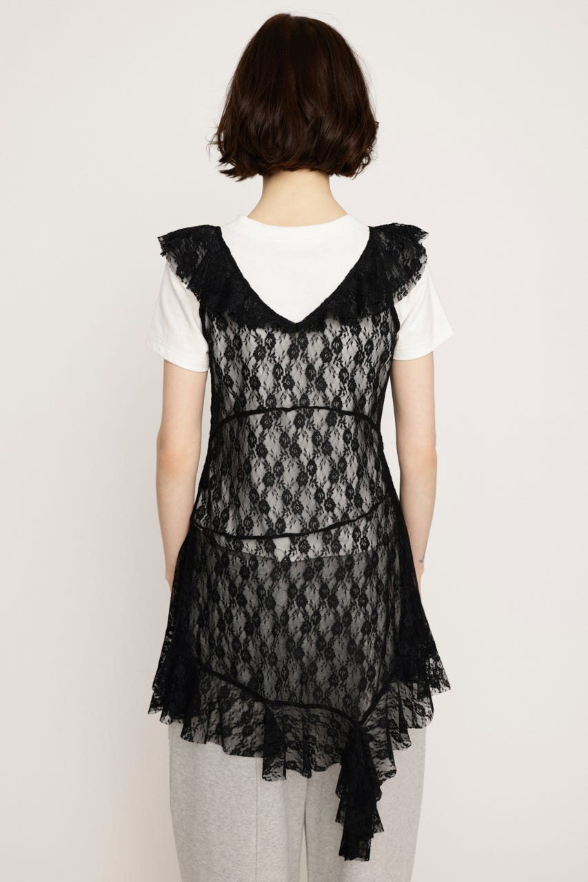 HEM DESIGN LACE FRILL L／トップス BLK FREE