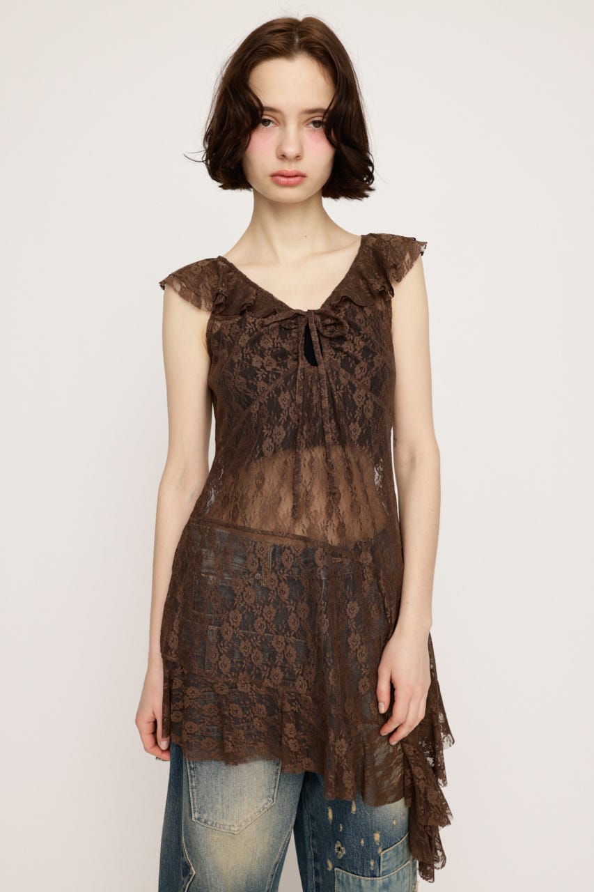 HEM DESIGN LACE FRILL L／トップス BRN FREE