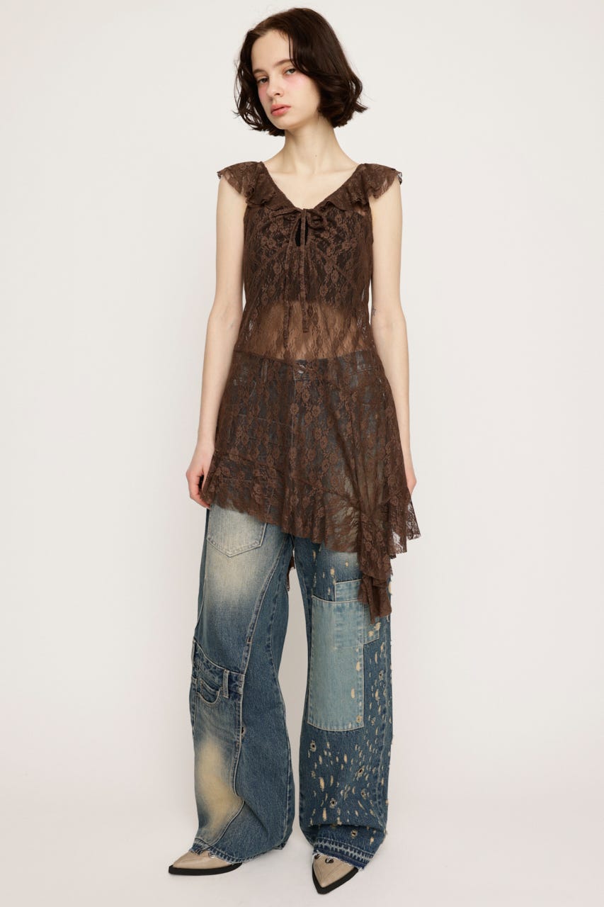 HEM DESIGN LACE FRILL L／トップス BRN FREE