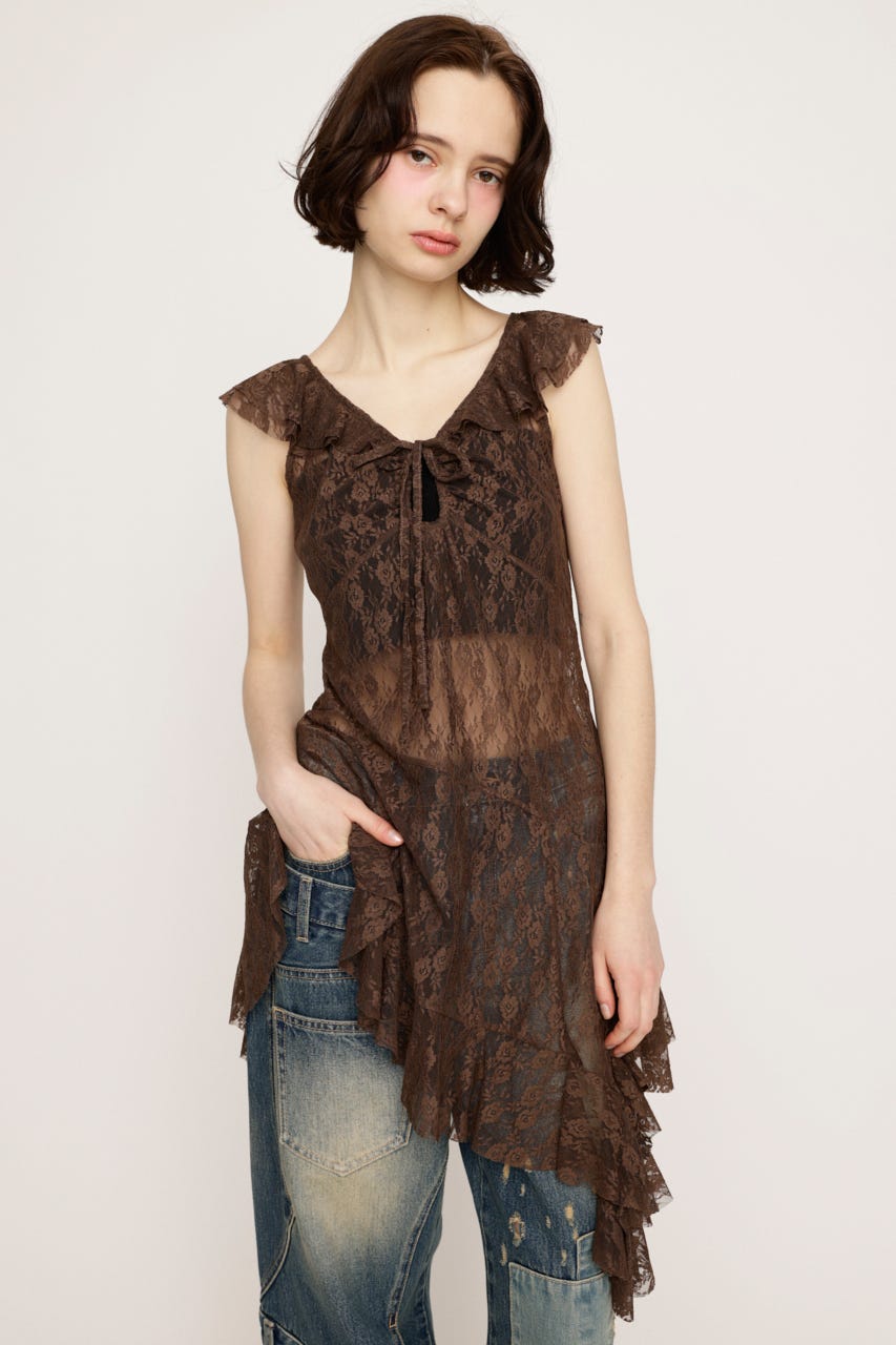HEM DESIGN LACE FRILL L／トップス BRN FREE