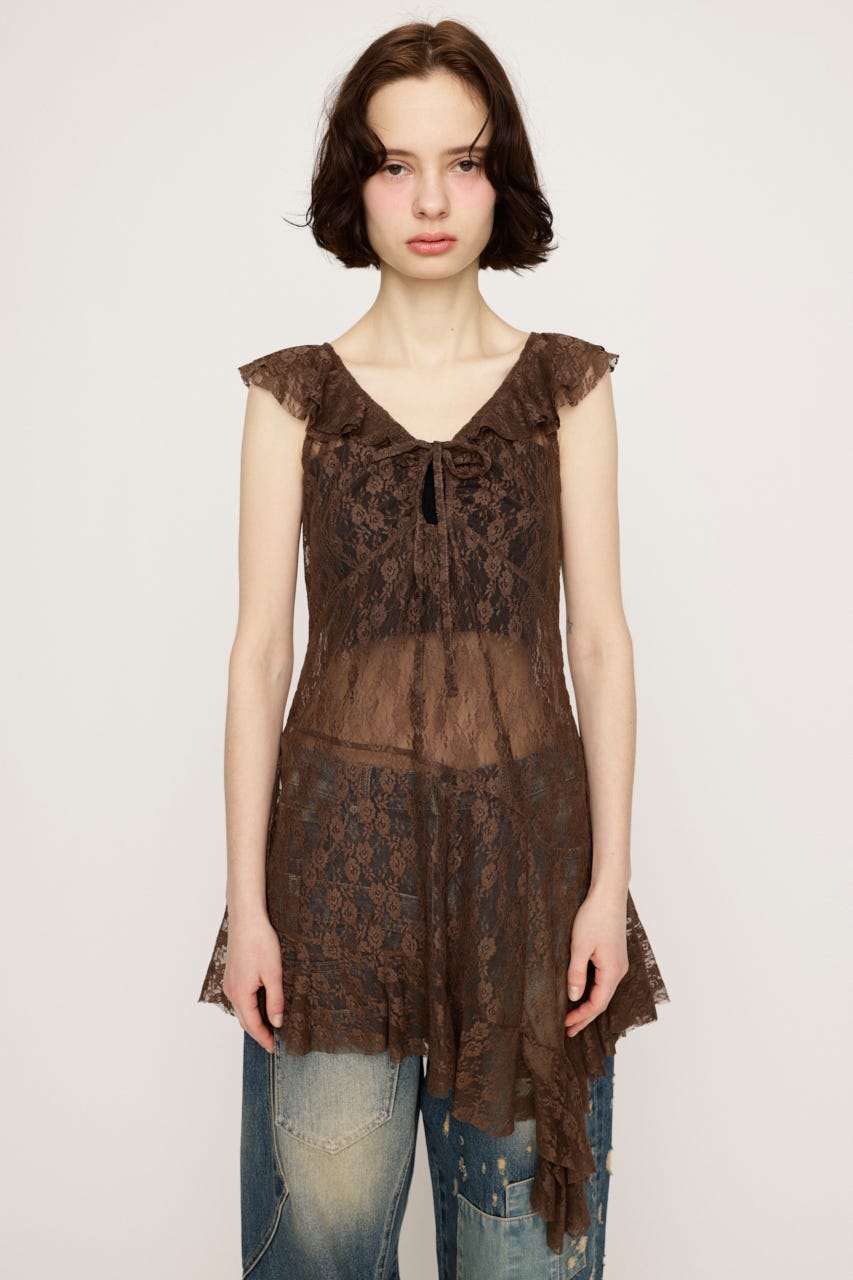 HEM DESIGN LACE FRILL L／トップス BRN FREE