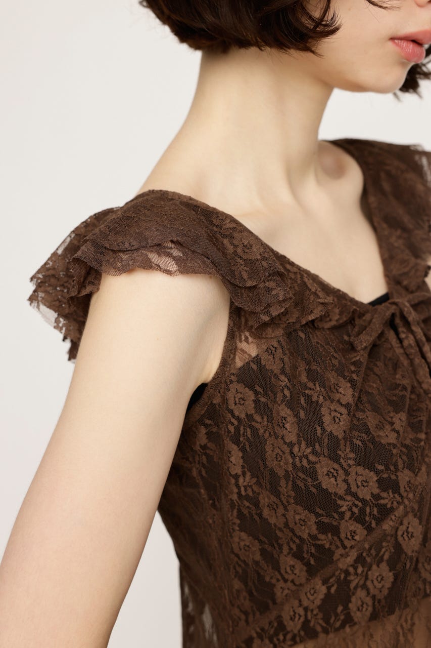 HEM DESIGN LACE FRILL L／トップス BRN FREE
