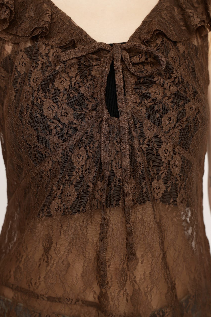 HEM DESIGN LACE FRILL L／トップス BRN FREE