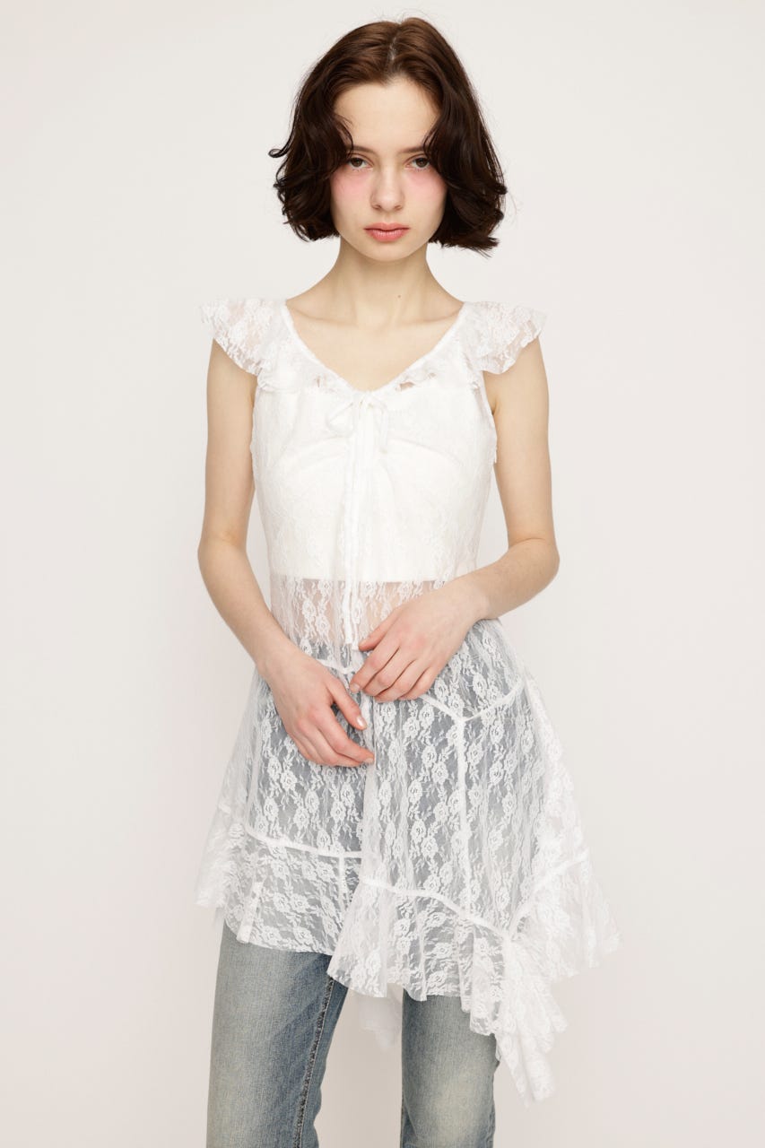 HEM DESIGN LACE FRILL L／トップス WHT FREE