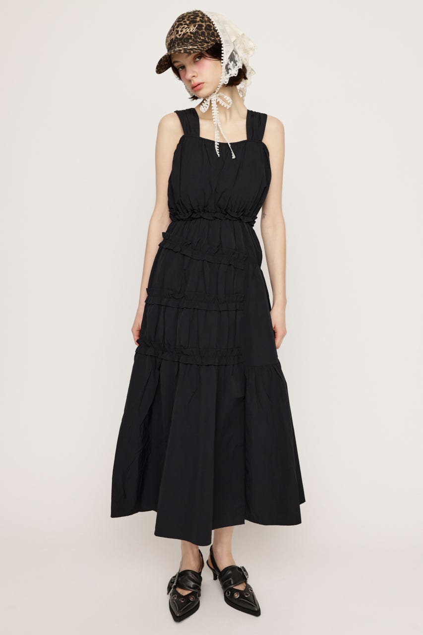 ASYMMETRY FRILL ロングワンピース BLK 2