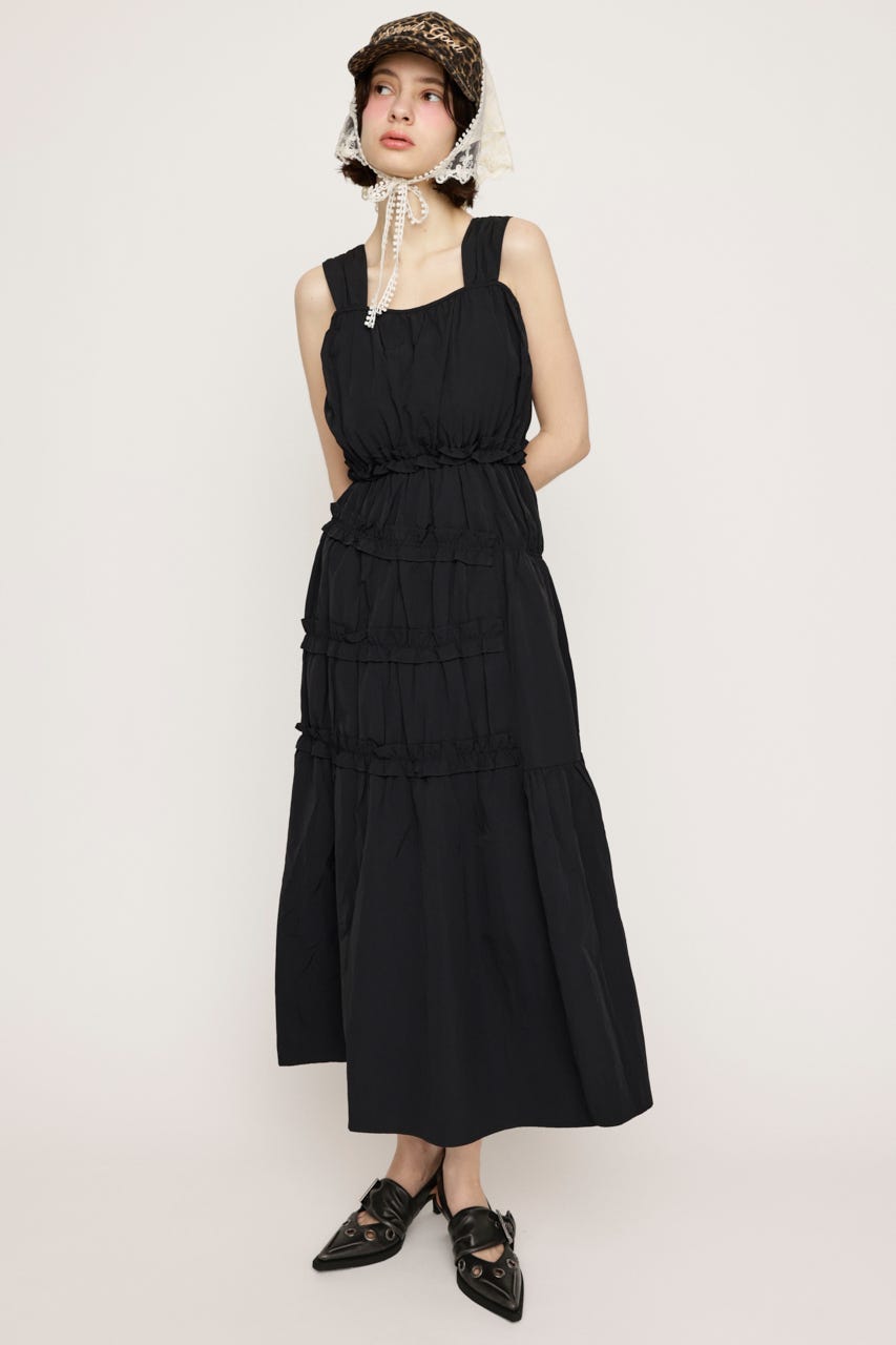 ASYMMETRY FRILL ロングワンピース BLK 2