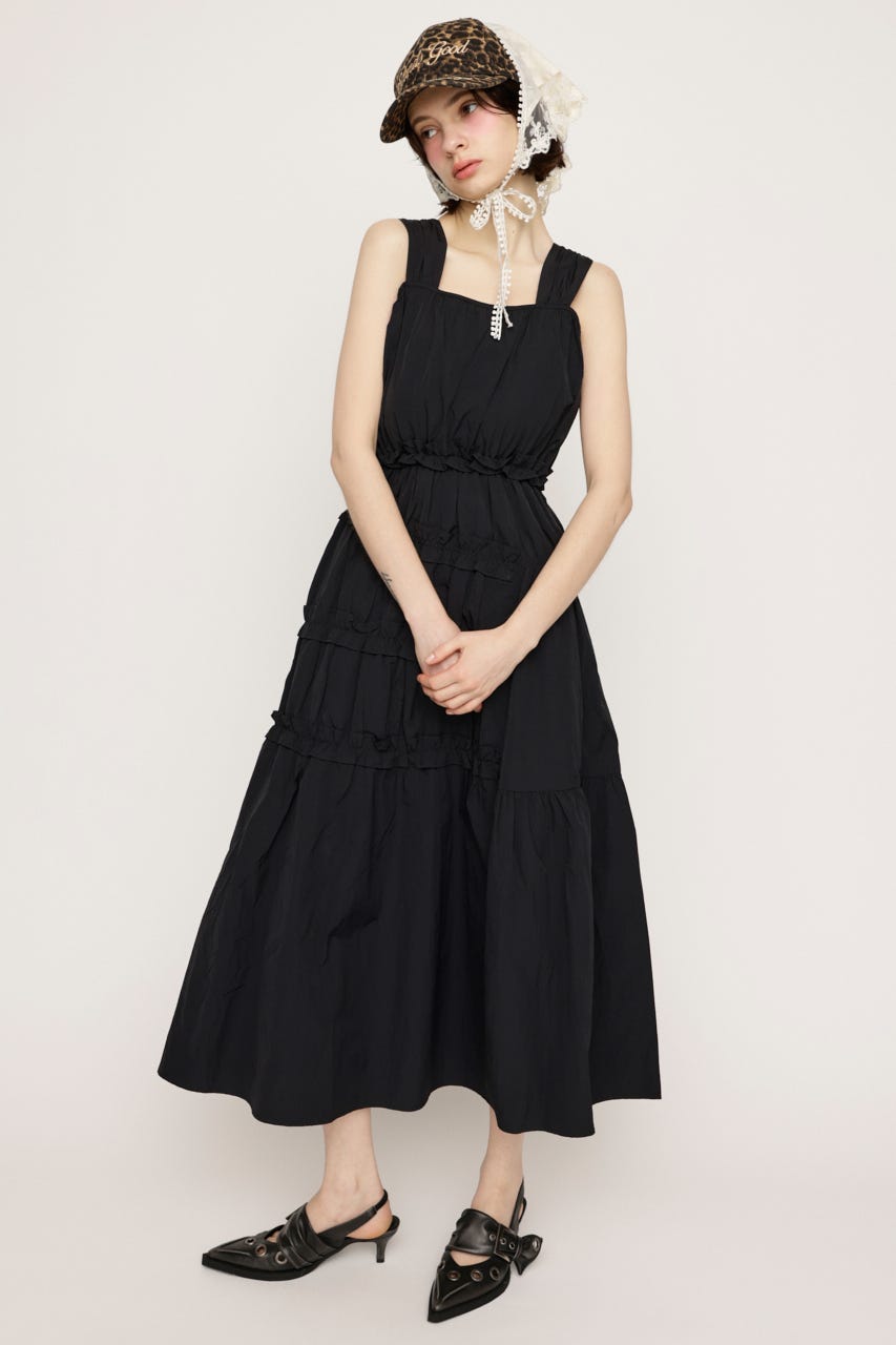 ASYMMETRY FRILL ロングワンピース BLK 2