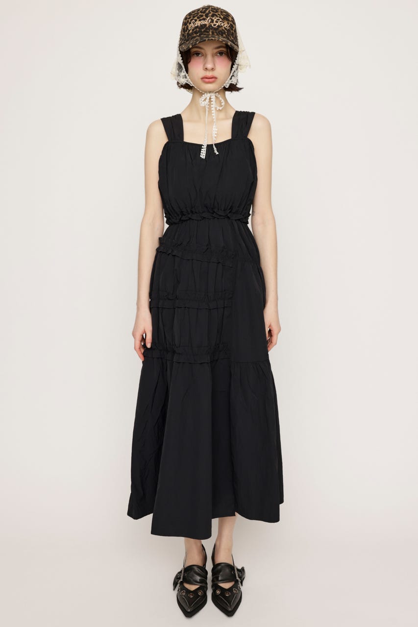 ASYMMETRY FRILL ロングワンピース BLK 2
