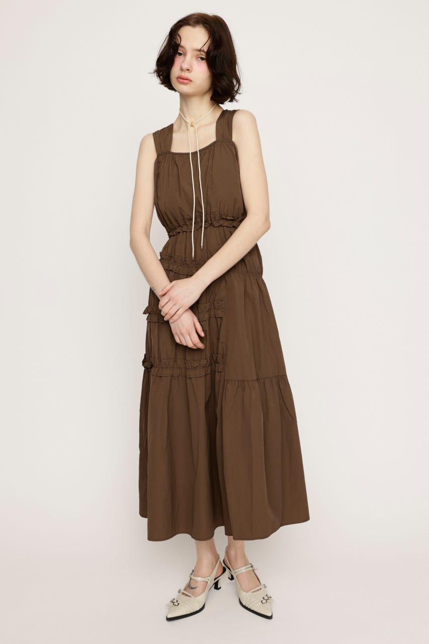 ASYMMETRY FRILL ロングワンピース BRN 1