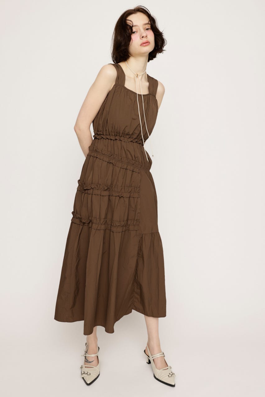 ASYMMETRY FRILL ロングワンピース BRN 1