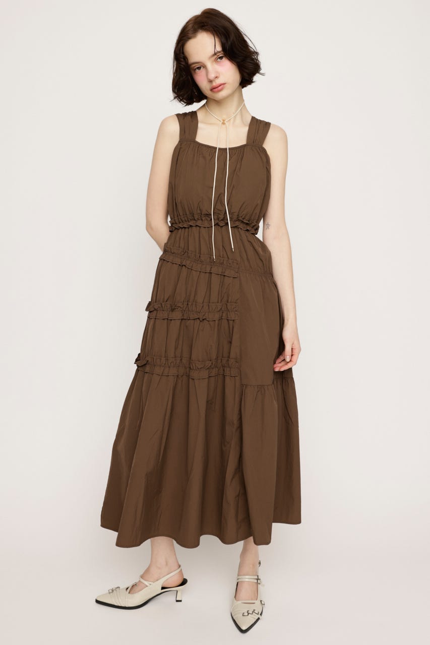 ASYMMETRY FRILL ロングワンピース BRN 1