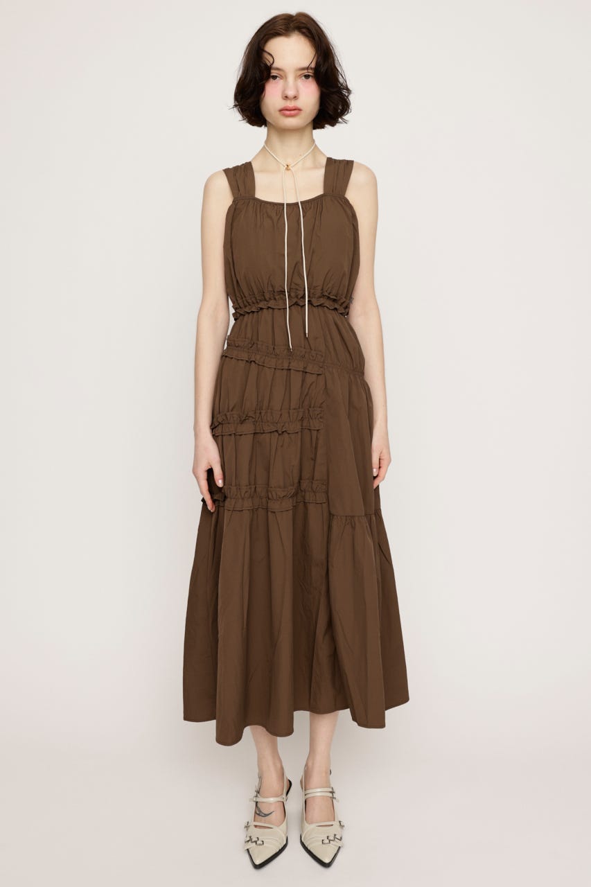 ASYMMETRY FRILL ロングワンピース BRN 1