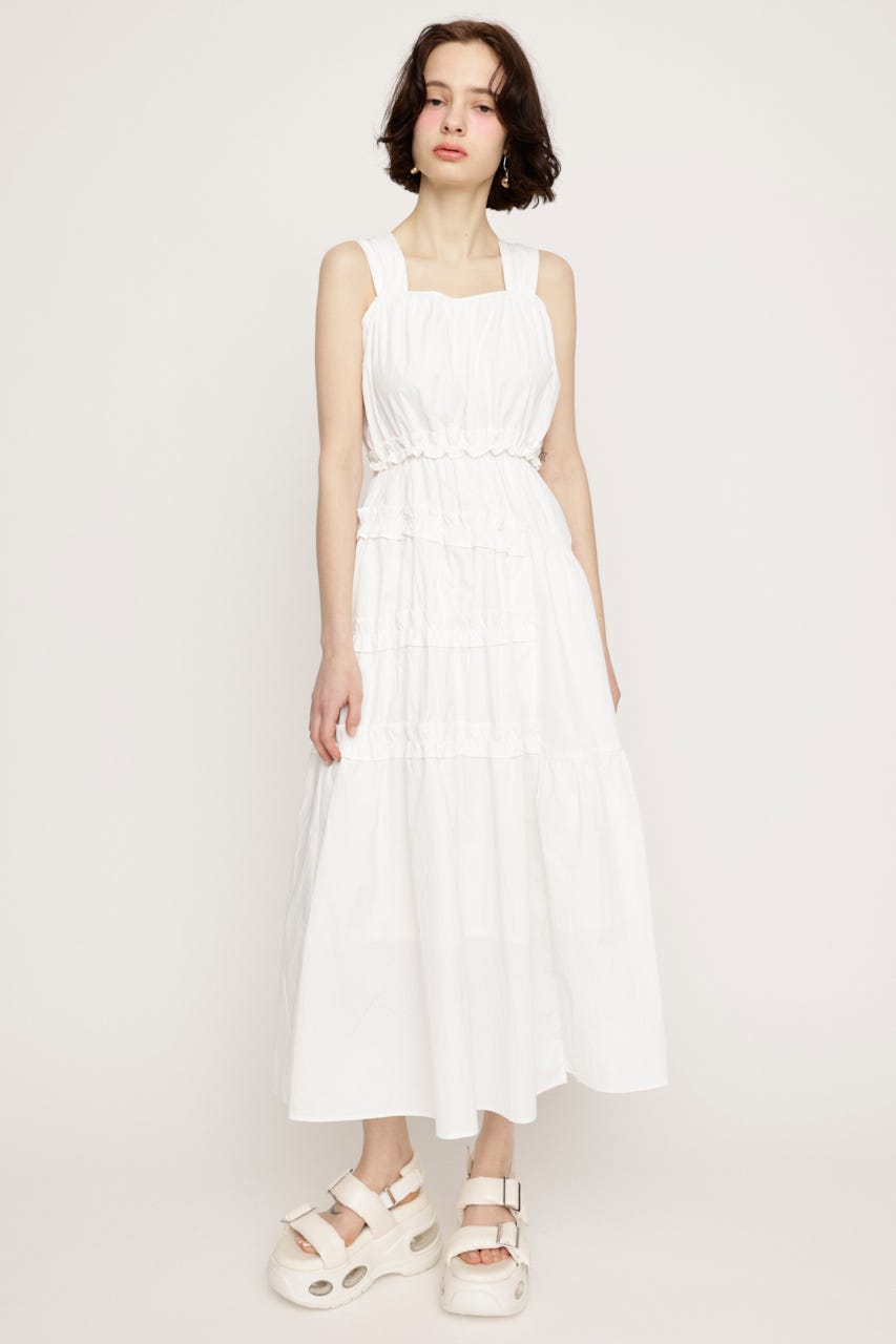 ASYMMETRY FRILL ロングワンピース WHT 2