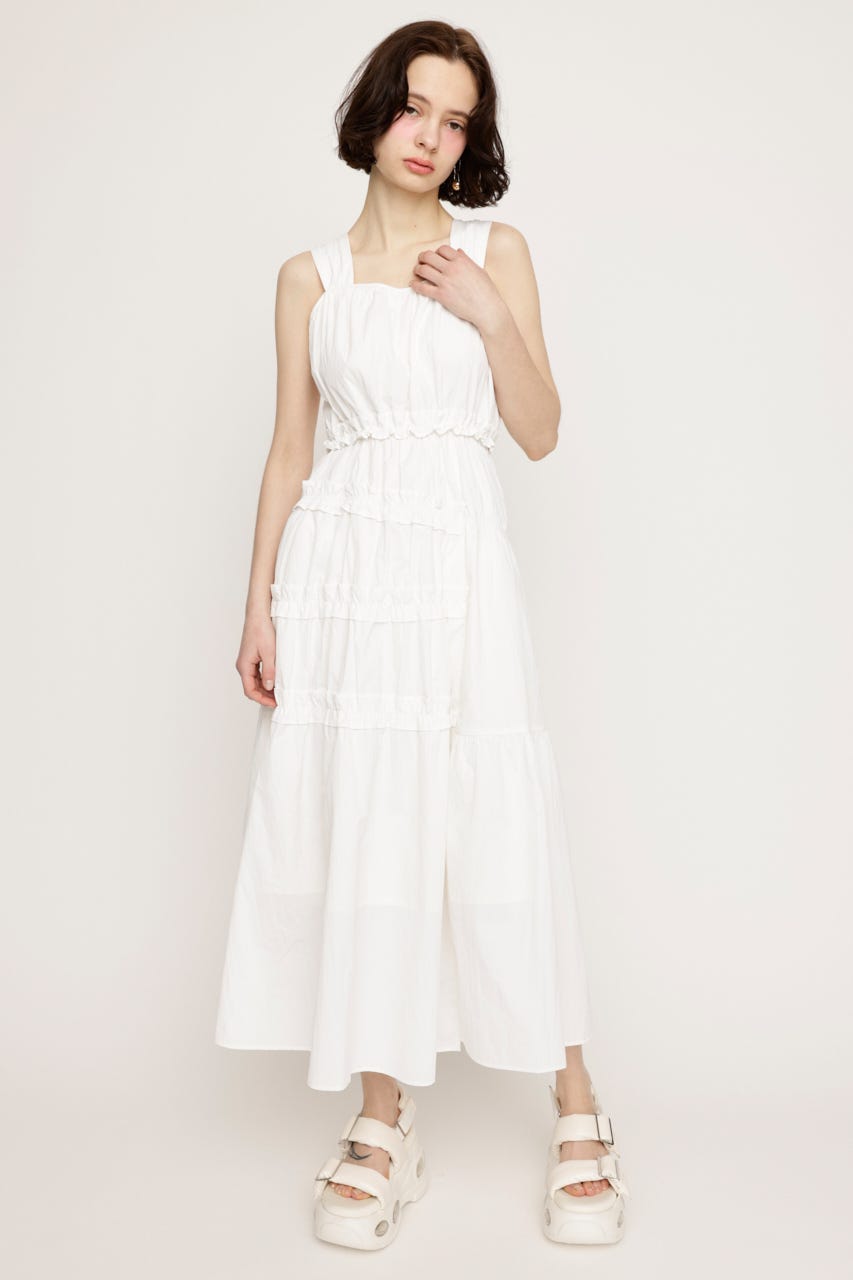 ASYMMETRY FRILL ロングワンピース WHT 2