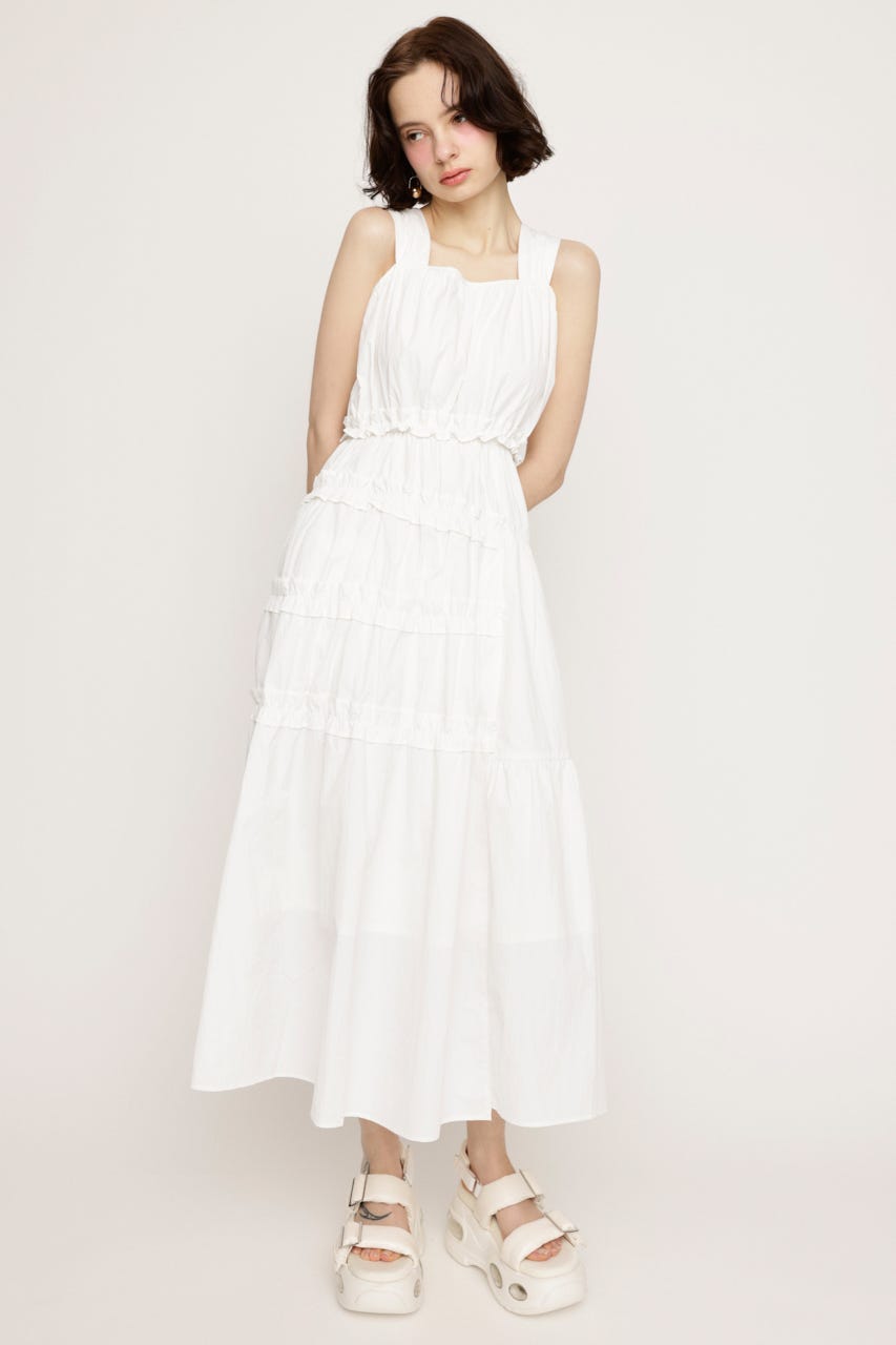 ASYMMETRY FRILL ロングワンピース WHT 2