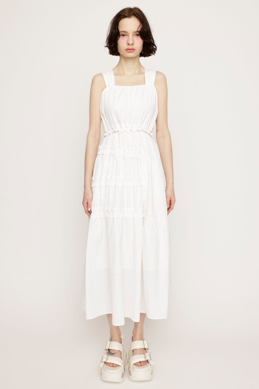 ASYMMETRY FRILL ロングワンピース WHT 2