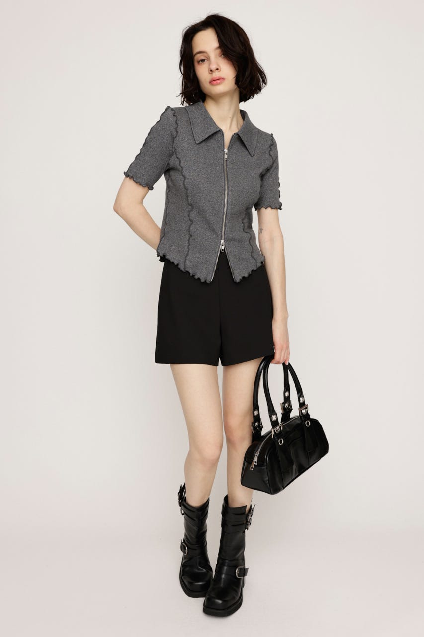 FRONT ZIP LINKING トップス M/BLK FREE