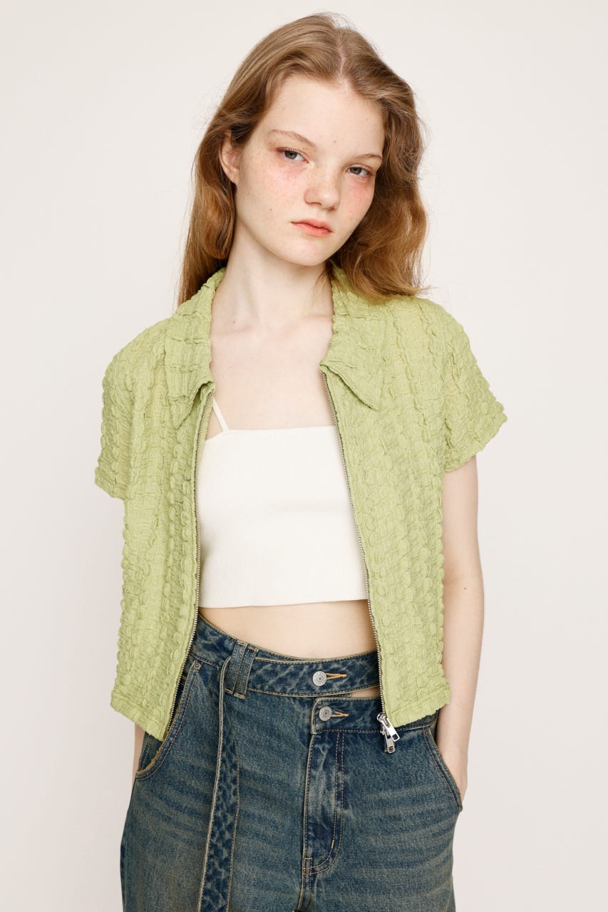 SLY FRONT ZIP JQ トップス ホワイト SLY tシャツ FRONT ZIP JQ TOPS フロントジップ ジャガード